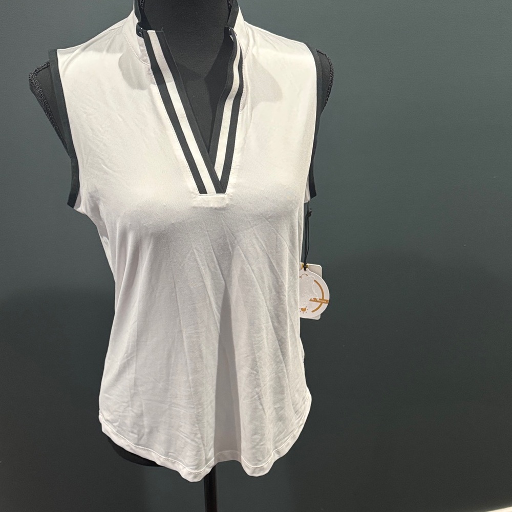 Tail White Label —  White Sleeveless Blouse with Black Trim